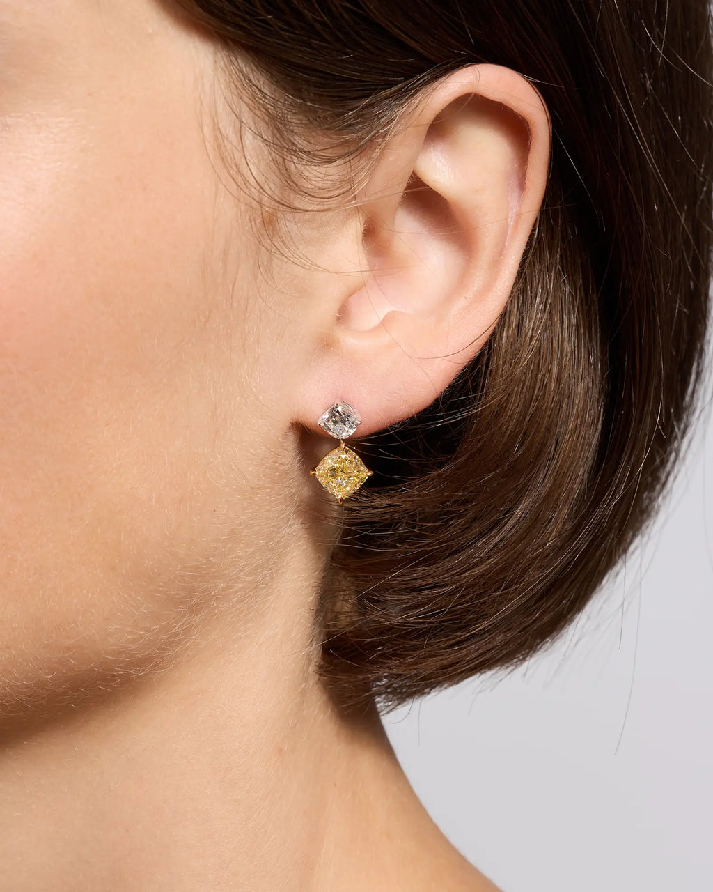 14K Gold Lab Grown Diamond Cushion Drop Earrings